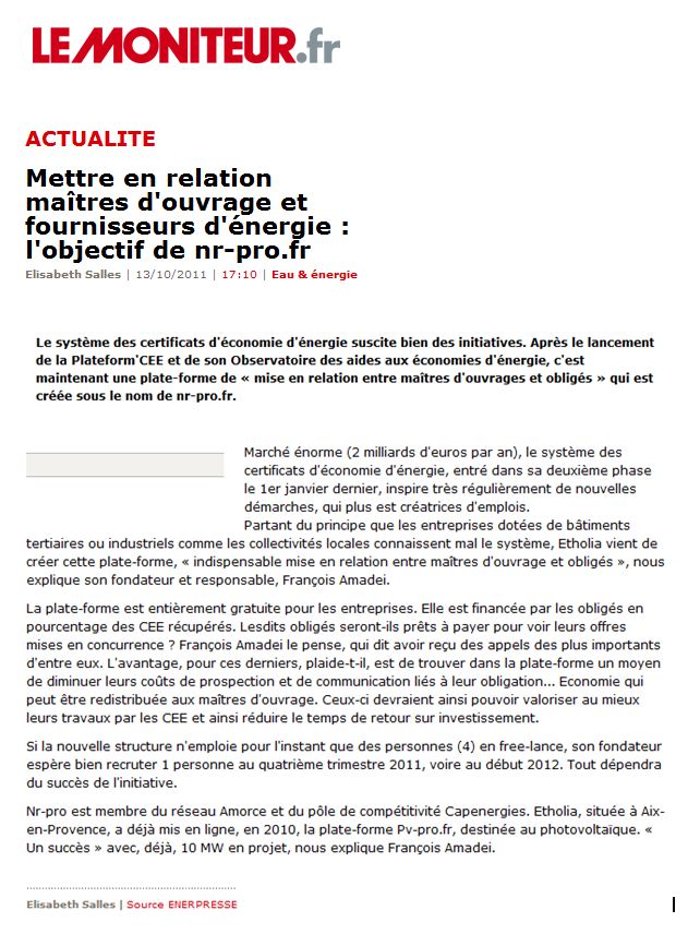 Le Moniteur (octobre 2011)