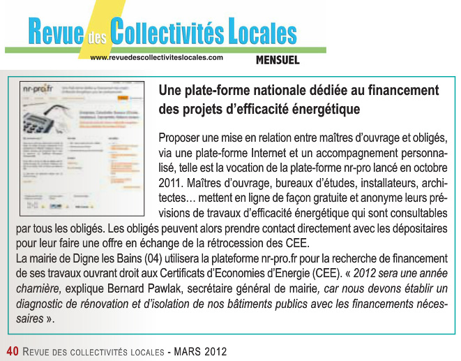 Revue des collectivités locales( Mars 2012 )
