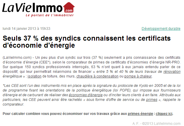 La vie immo (janvier 2013)